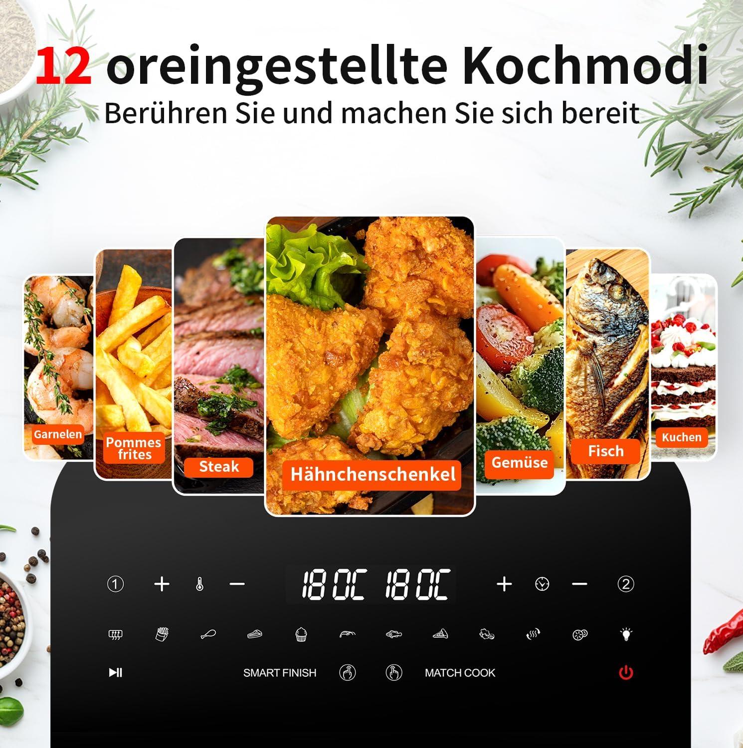 imageTOKIT Friteuse Air Double Panier 10 L 4 L X 6 L XXL Double Zone Air Fryer 12 En 1 Programmes De Cuisson Friteuse sans Huile avec 2 Tiroir Friteuses AirD1
