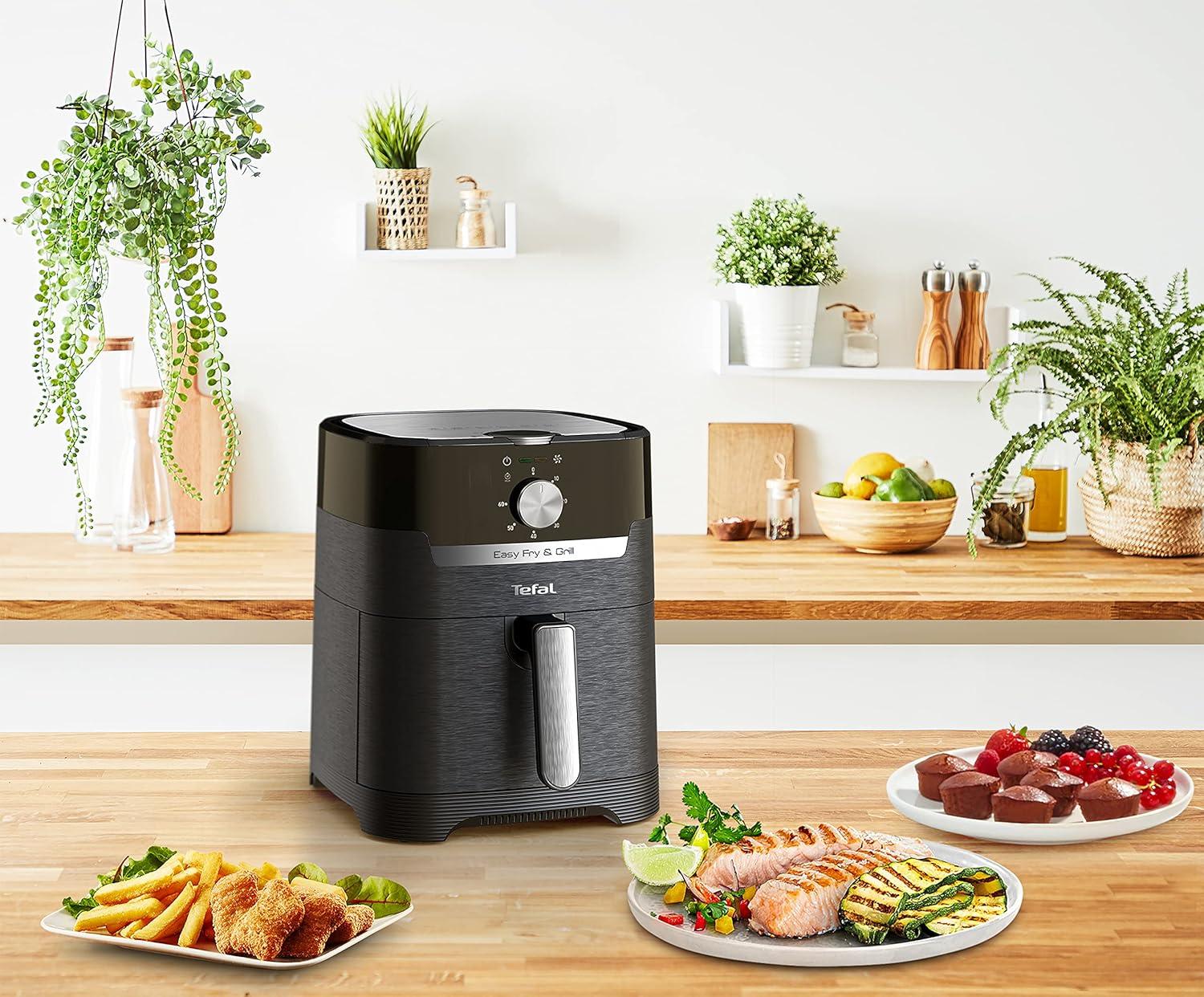 imageTefal EY401D Easy Fry Deluxe Friteuse Air Chaud 1500 W Capacit 42 l XL avec 6 Programmes Automatiques cran Numrique Minuterie Frites pour 6 Portions en Acier InoxydableNoirNoir