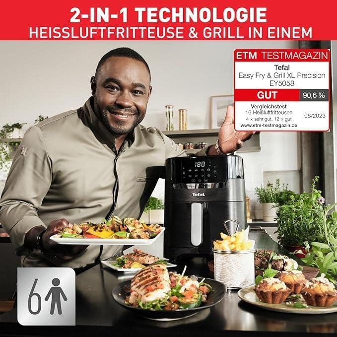 imageTefal EY401D Easy Fry Deluxe Friteuse Air Chaud 1500 W Capacit 42 l XL avec 6 Programmes Automatiques cran Numrique Minuterie Frites pour 6 Portions en Acier InoxydableNoirNoir