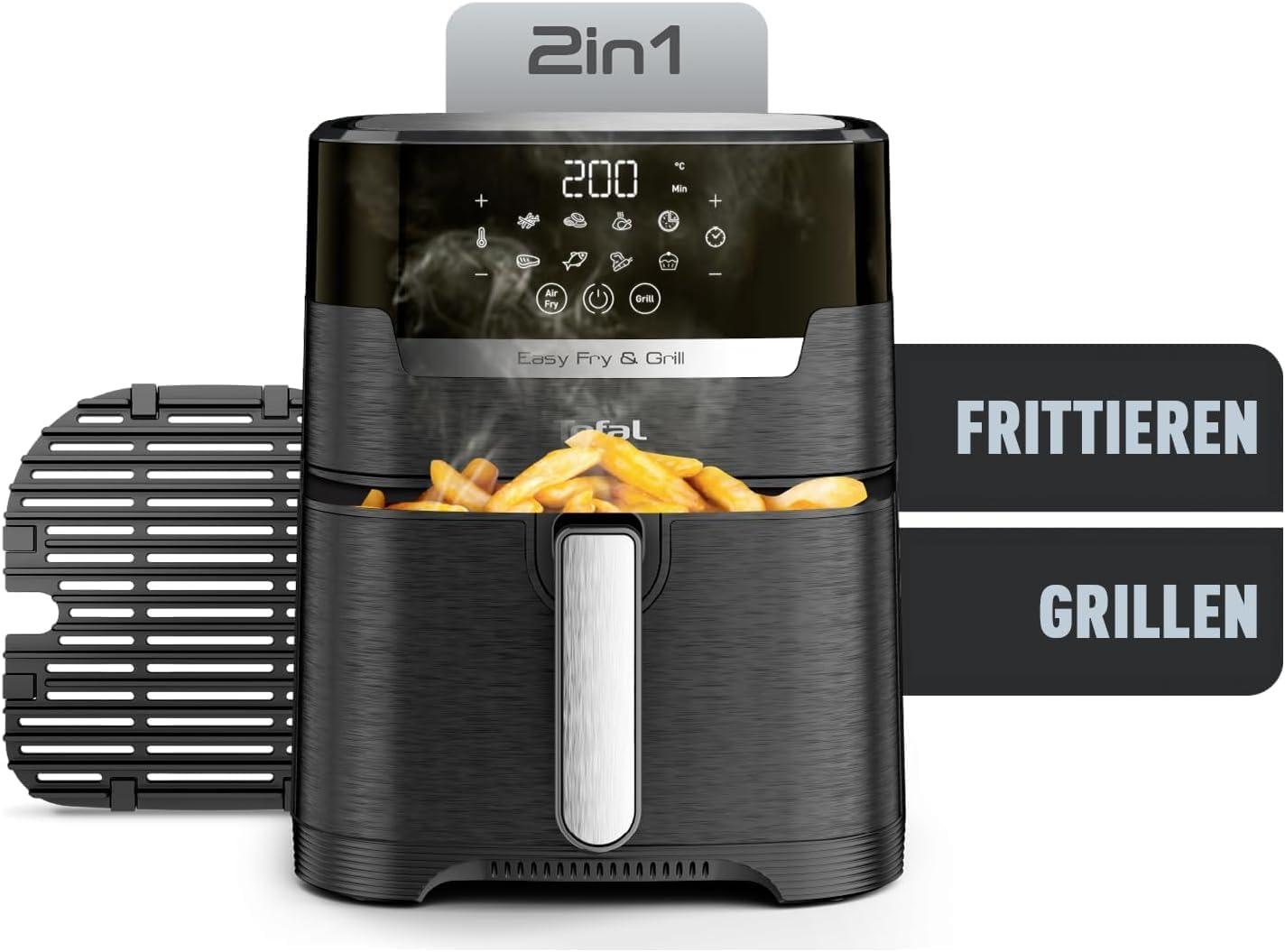imageTefal EY401D Easy Fry Deluxe Friteuse Air Chaud 1500 W Capacit 42 l XL avec 6 Programmes Automatiques cran Numrique Minuterie Frites pour 6 Portions en Acier InoxydableNoirNoir