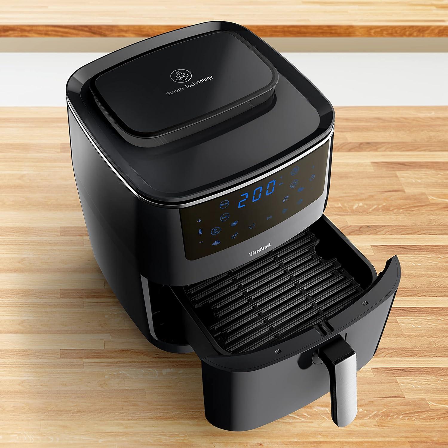imageTefal EY401D Easy Fry Deluxe Friteuse Air Chaud 1500 W Capacit 42 l XL avec 6 Programmes Automatiques cran Numrique Minuterie Frites pour 6 Portions en Acier InoxydableNoirNoir