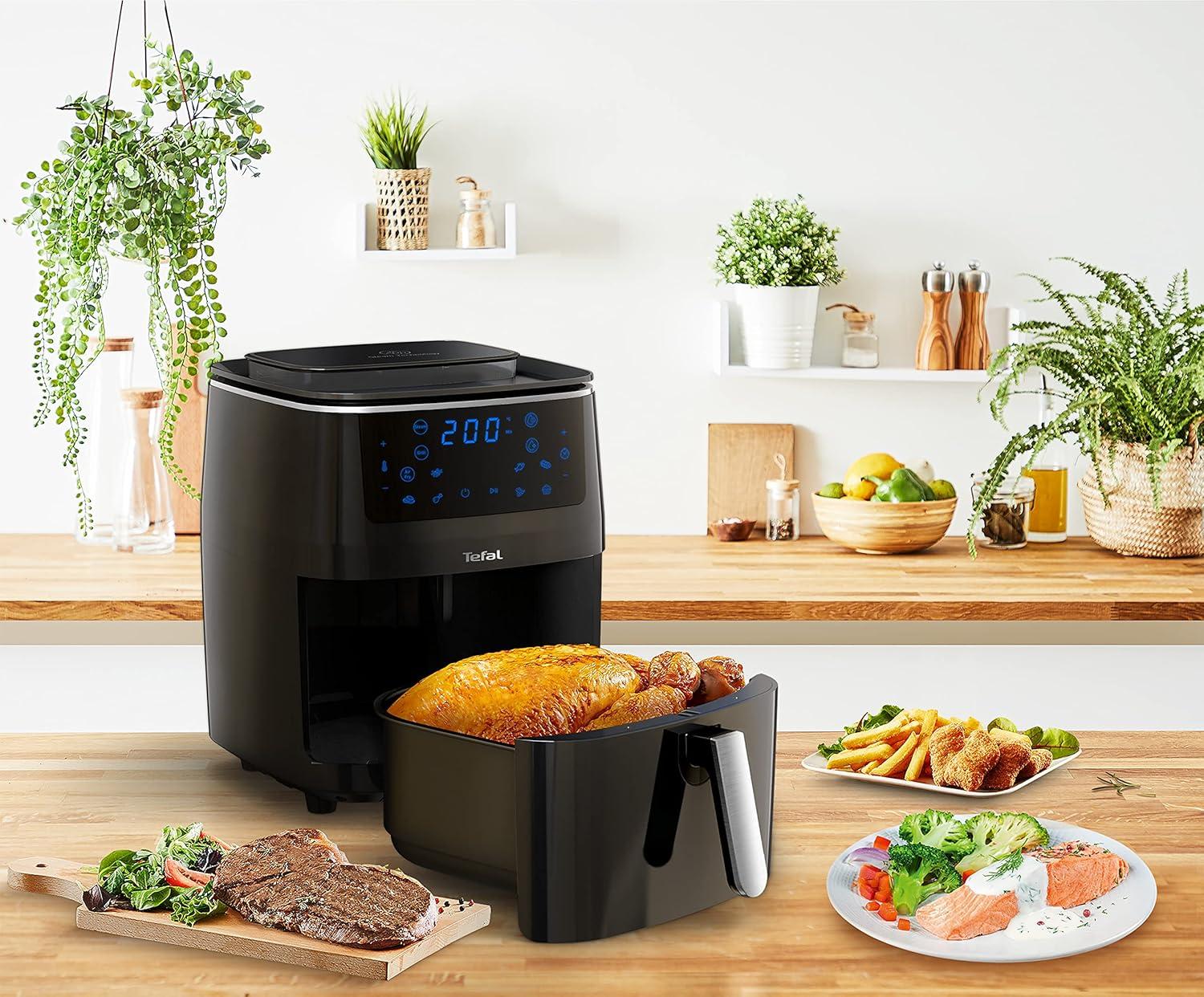 imageTefal EY401D Easy Fry Deluxe Friteuse Air Chaud 1500 W Capacit 42 l XL avec 6 Programmes Automatiques cran Numrique Minuterie Frites pour 6 Portions en Acier InoxydableNoirNoir