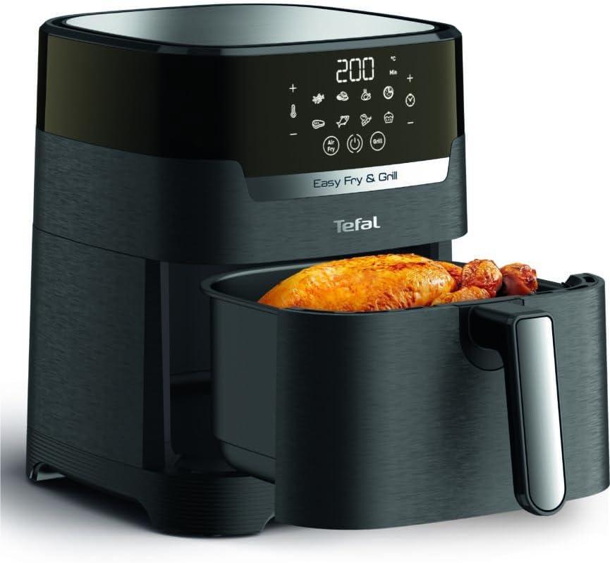 imageTefal EY401D Easy Fry Deluxe Friteuse Air Chaud 1500 W Capacit 42 l XL avec 6 Programmes Automatiques cran Numrique Minuterie Frites pour 6 Portions en Acier InoxydableNoirNoir