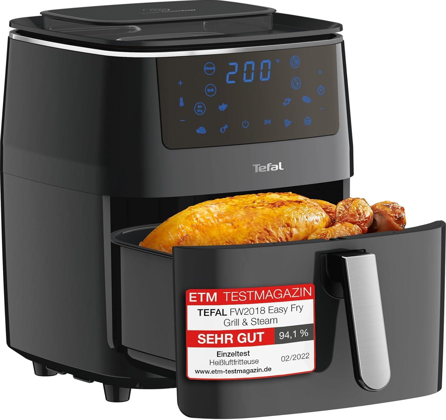 imageTefal EY401D Easy Fry Deluxe Friteuse Air Chaud 1500 W Capacit 42 l XL avec 6 Programmes Automatiques cran Numrique Minuterie Frites pour 6 Portions en Acier InoxydableNoirNoir