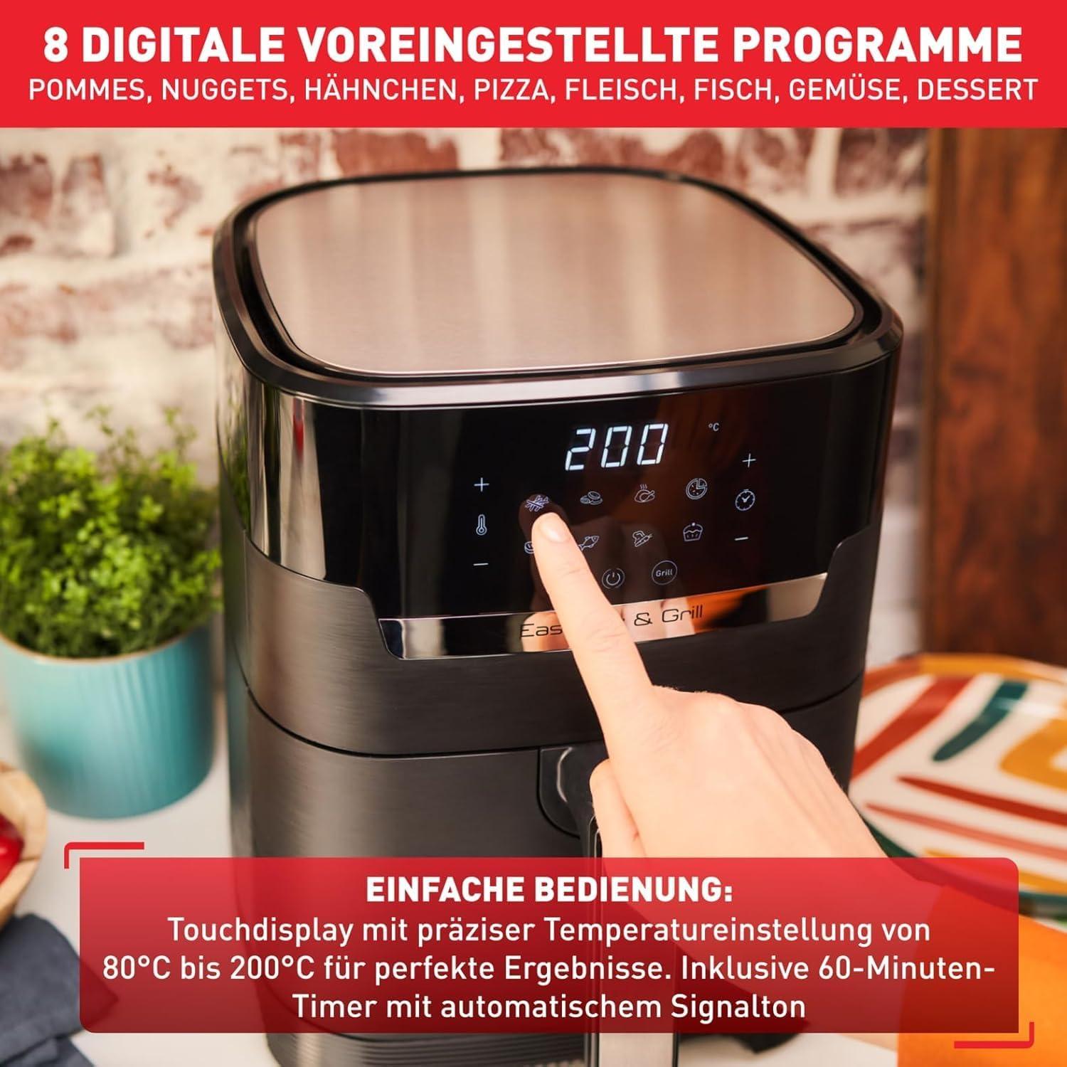 imageTefal EY401D Easy Fry Deluxe Friteuse Air Chaud 1500 W Capacit 42 l XL avec 6 Programmes Automatiques cran Numrique Minuterie Frites pour 6 Portions en Acier InoxydableNoirNoir