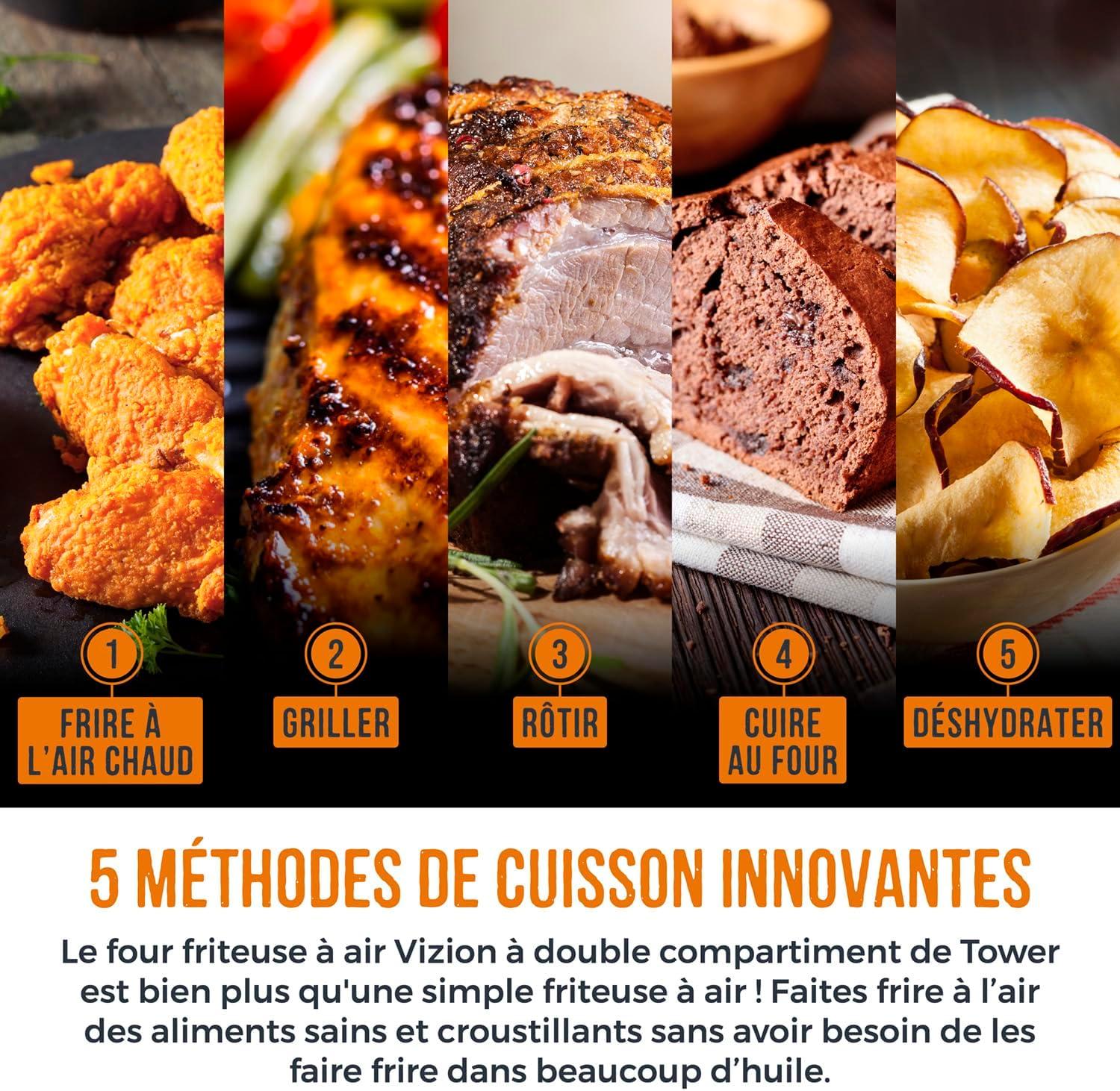 imageTower T17102 Vortx Vizion Air Fryer Double Compartiment Friteuse Avec cran Tactile Numrique 11 L NoirFriteuse air double four Vizion 11 L
