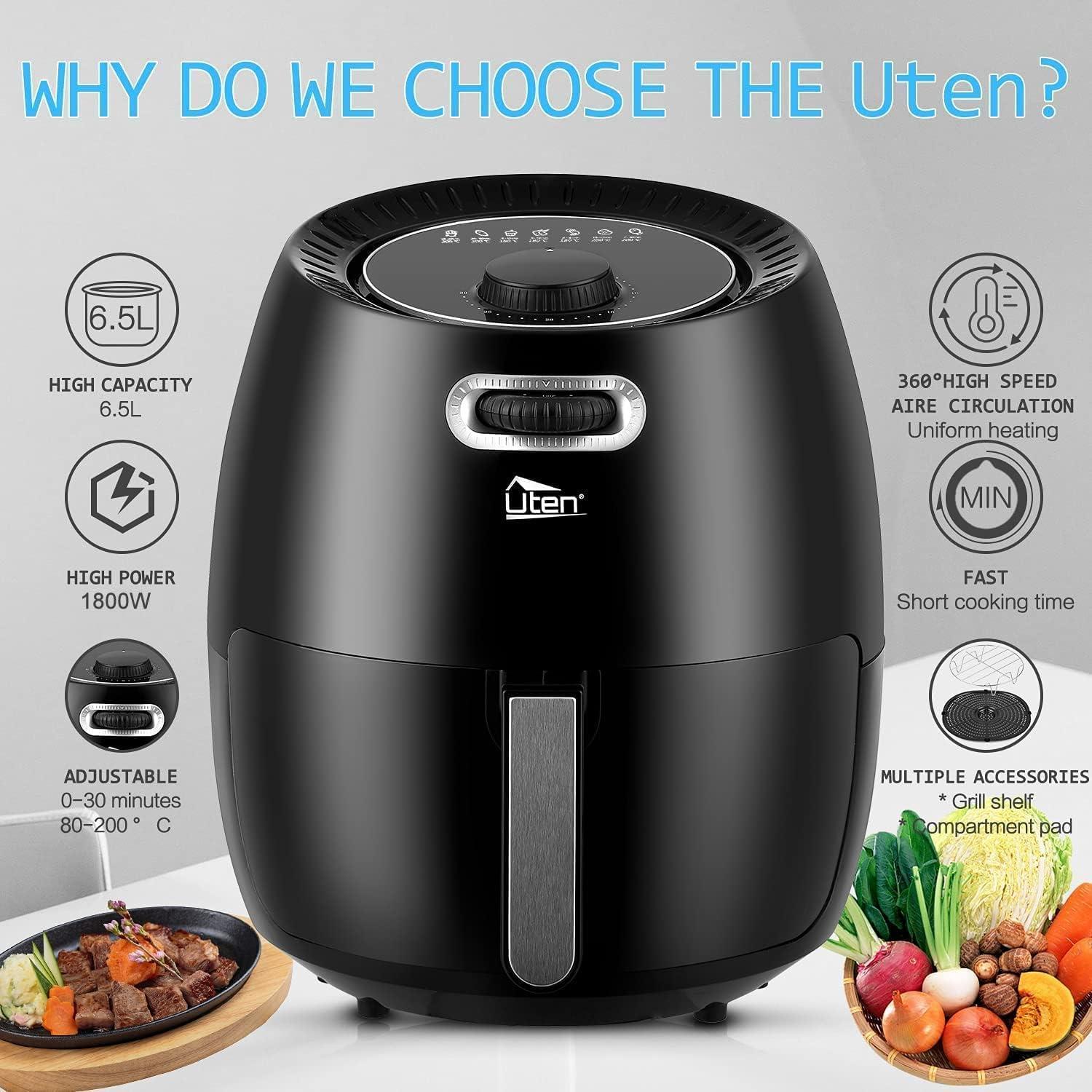 imageUten Friteuse sans Huile Friteuse Air lectrique 65L avec Panier Minuteur et Temprature Tglable Cuisson rapide Grande Capacit pour 1800WNoir1
