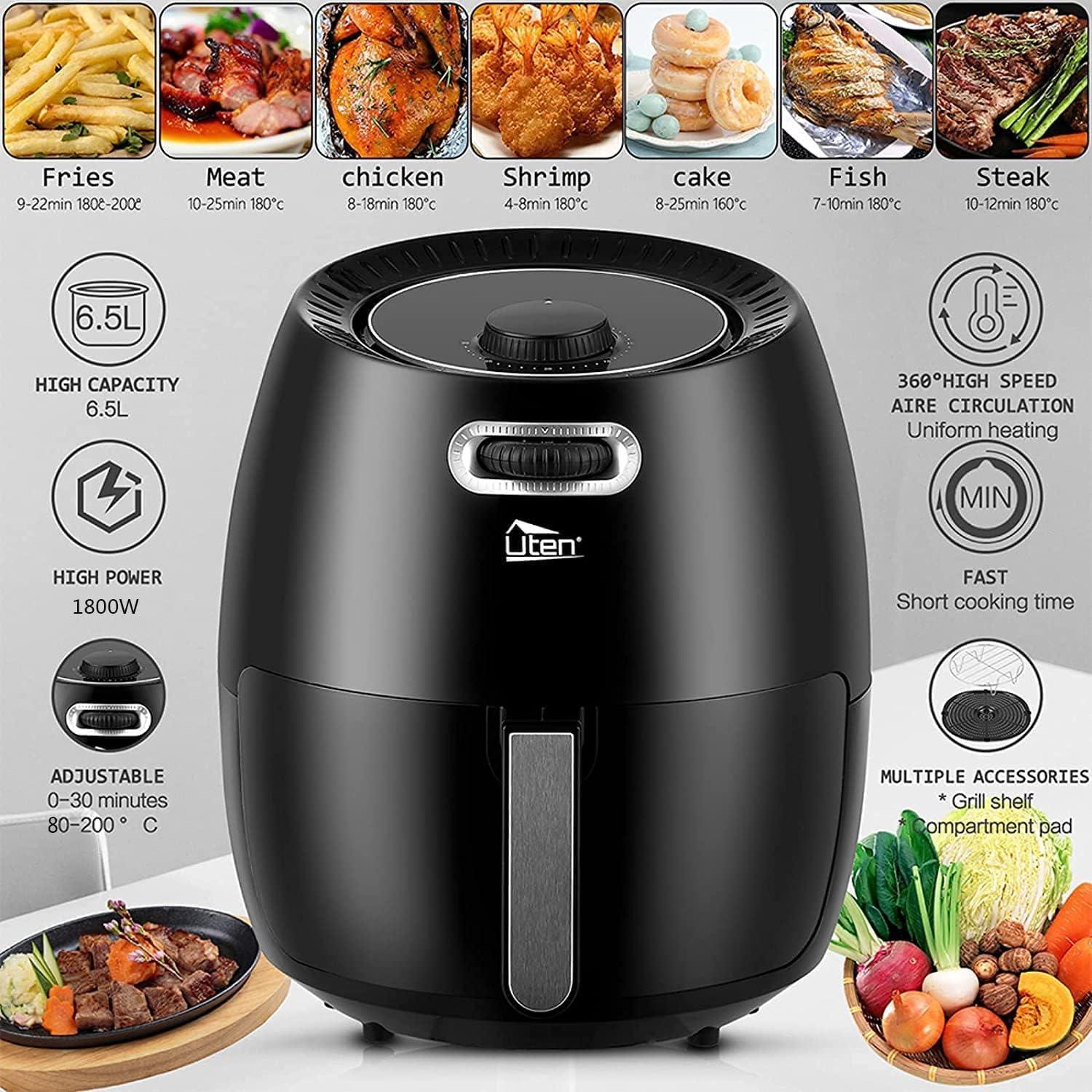 imageUten Friteuse sans Huile Friteuse Air lectrique 65L avec Panier Minuteur et Temprature Tglable Cuisson rapide Grande Capacit pour 1800WNoir1