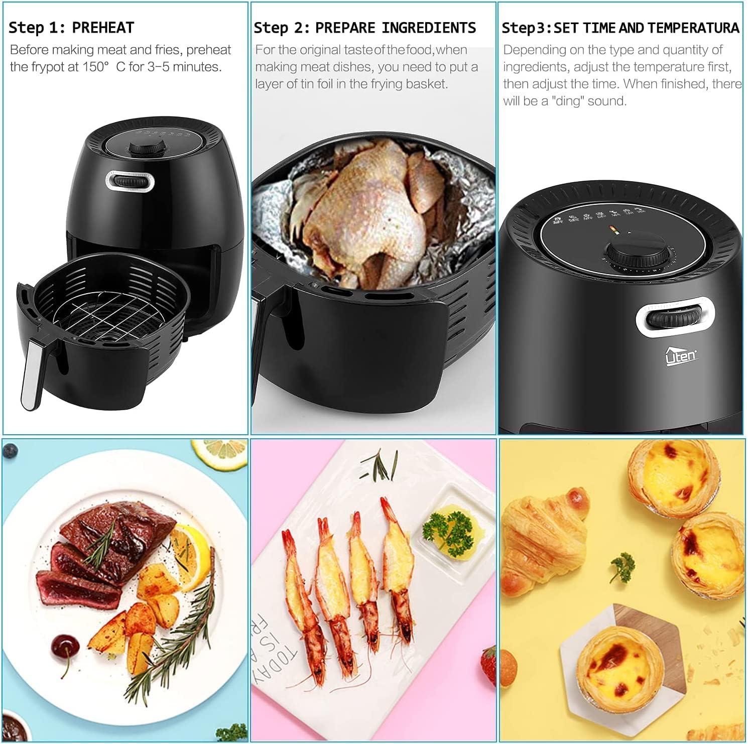 imageUten Friteuse sans Huile Friteuse Air lectrique 65L avec Panier Minuteur et Temprature Tglable Cuisson rapide Grande Capacit pour 1800WNoir1