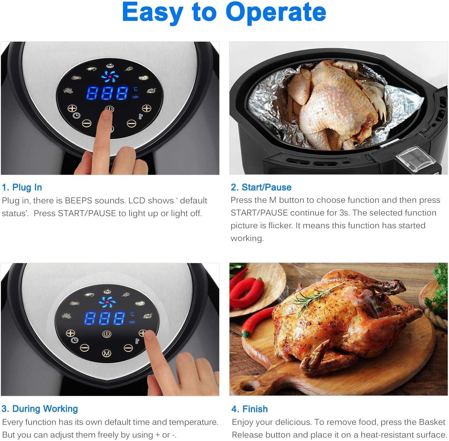 imageUten Friteuse sans Huile Friteuse Air lectrique 65L avec Panier Minuteur et Temprature Tglable Cuisson rapide Grande Capacit pour 1800WNoir3