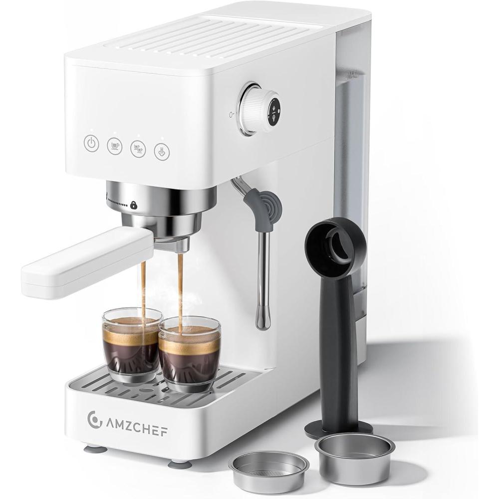 imageAMZCHEF Machine Caf Expresso 20 bars avec mousseur lait professionnel petite machine caf pour cappuccino latte et macchiato rservoir deau de 15 L blancheWhite