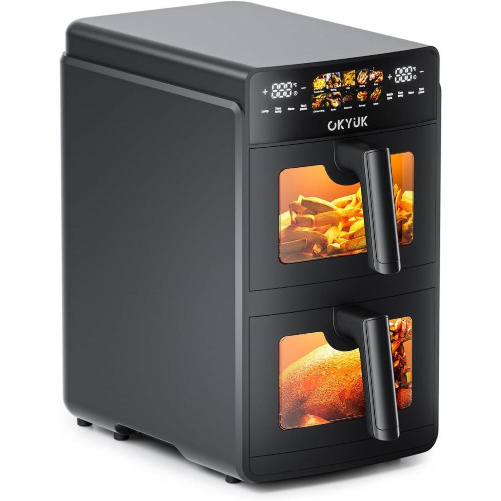 imageAir Fryer 2 Compartiments 10L Friteuse Air sans Huile Airfryer avec Fentre de Visualisation Friteuses Double 10 Programmes Prdfinis Robot Cuisine Multifonctions et Accessoire Cuisine Idal