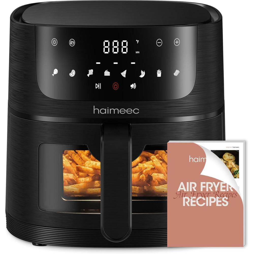 imageAir Fryer 4L Friteuse Sans Huile 8en1 avec Fentre de Visualisation 1350W avec Ecran Tactile Digital Rglable 30C200C 90 de Matires Grasses en Moins Nettoyage Facile amplt60dB25L