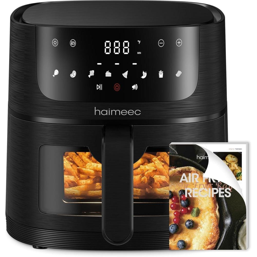imageAir Fryer 4L Friteuse Sans Huile 8en1 avec Fentre de Visualisation 1350W avec Ecran Tactile Digital Rglable 30C200C 90 de Matires Grasses en Moins Nettoyage Facile amplt60dB4L