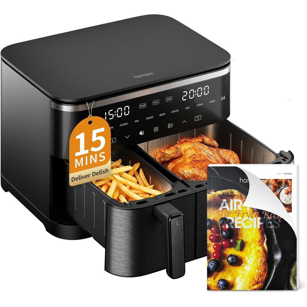 imageAir Fryer 4L Friteuse Sans Huile 8en1 avec Fentre de Visualisation 1350W avec Ecran Tactile Digital Rglable 30C200C 90 de Matires Grasses en Moins Nettoyage Facile amplt60dB11 L