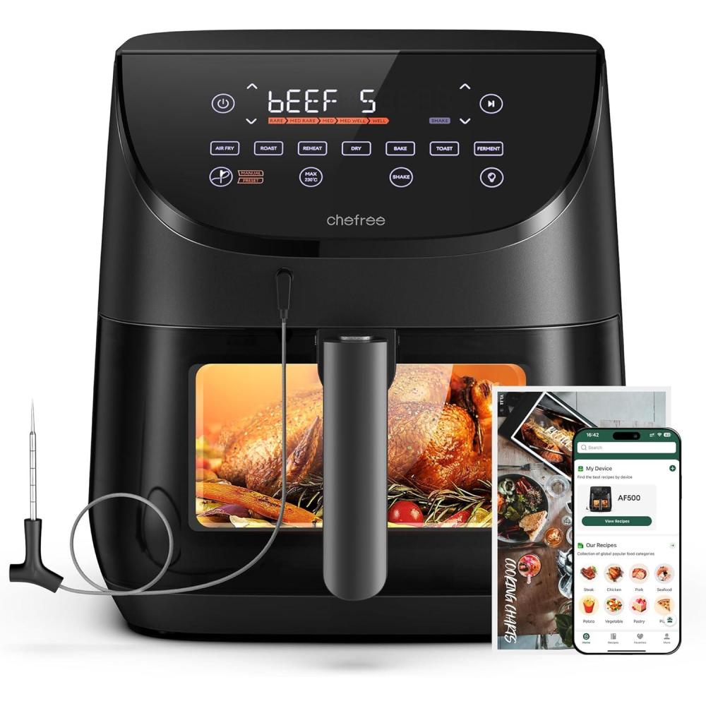 imageCHEFREE Air Fryer 65L airfryer avec Sonde de Temprature cran Tactile LED et Vitre dObservation 7 Programmes pour une Cuisine Saine avec Moins dHuile Friteuse Air AF500