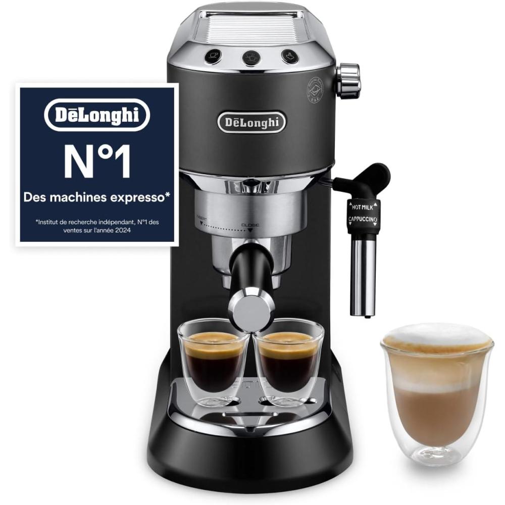 imageDeLonghi Dedica Style EC685M Machine Expresso avec Buse Mousse de Lait Professionnelle Seulement 15 cm de Large Rservoir de 1 L Botier en Mtal Compatible avec les Dosettes ESE MtalNoir