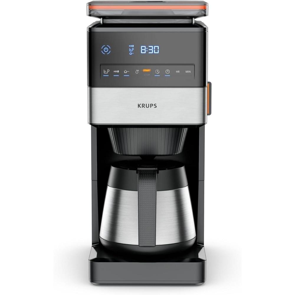 imageKrups Cafetire filtre KM468910 T8 850 watts Arrt automatique 8 12 tasses Interrupteur marchearrt clair noirNoirAcier Inoxydable