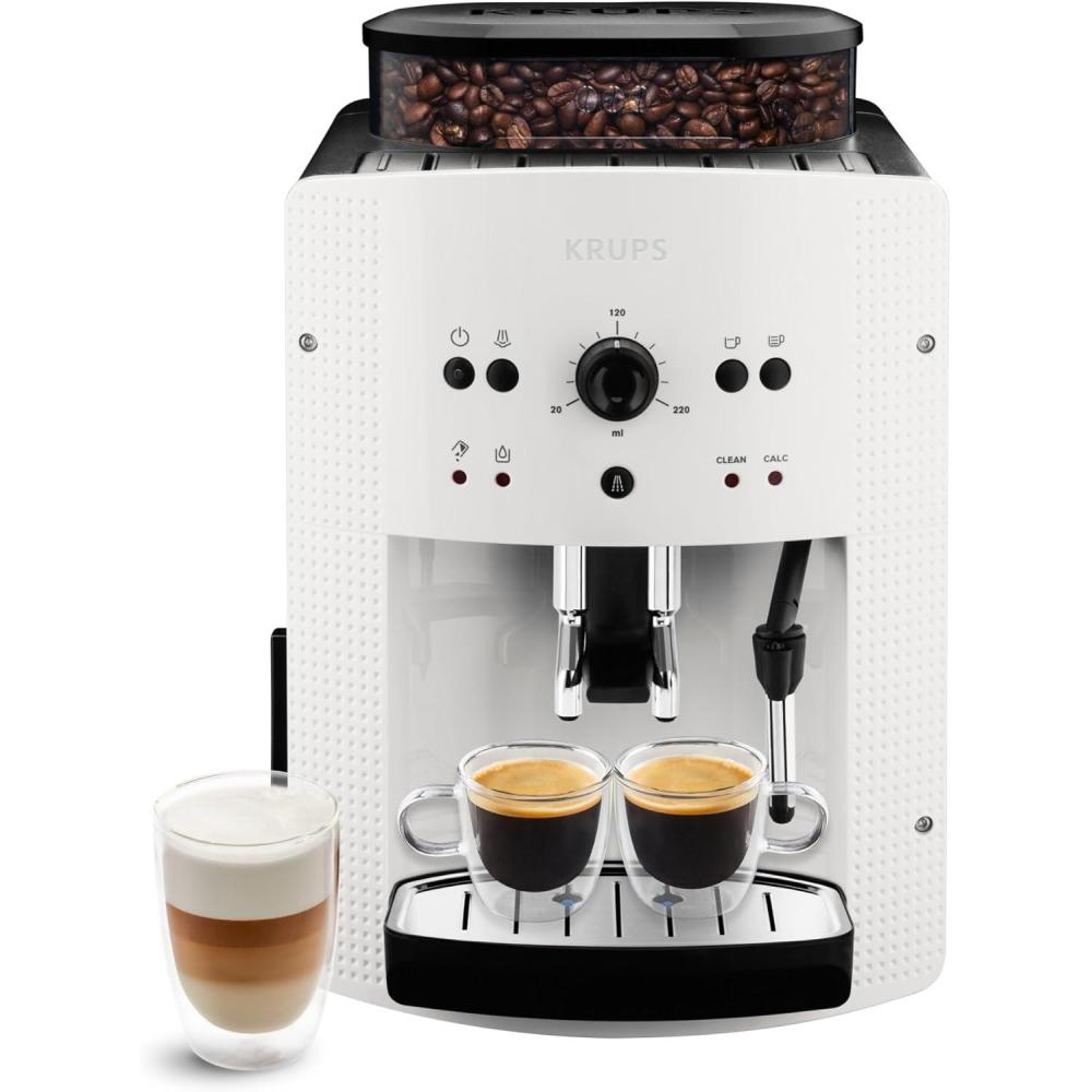 imageKrups Machine caf grain machine expresso 2 tasses en simultan Nettoyage automatique Buse vapeur pour Cappuccino Cafetire espresso Essential noire YY8125FDBlanc
