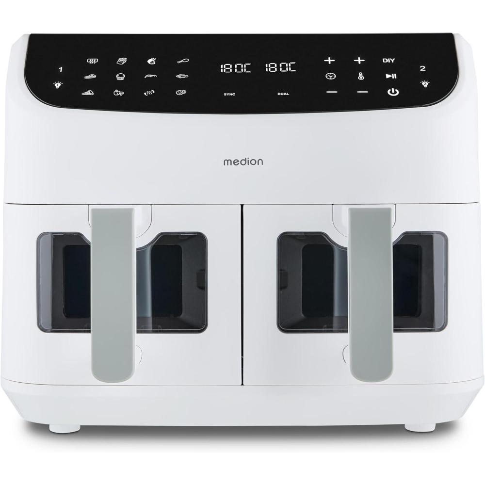 imageMEDION Air Fryer P20 XXL Double Compartiment Fonction dual cook ampamp sync finish fentre visible friteuse sans huile air chaud capacit 87 L XXL 2600 W 9 programmes automatiques MD11760 blancBlanc Mat