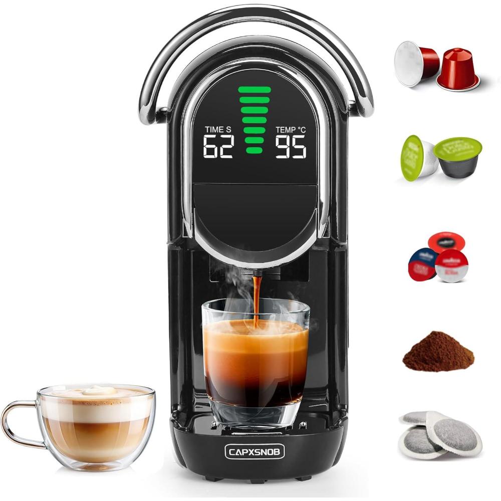 imageMagician1 Machine caf Capsules pour Nespresso Dolce Gusto Lavazza A Modo Mio Dosettes ESE 44mm et Caf Moulu Temprature et Taille Tasse Rglable 20Bar Cafetire Chaud ou FroidNoir