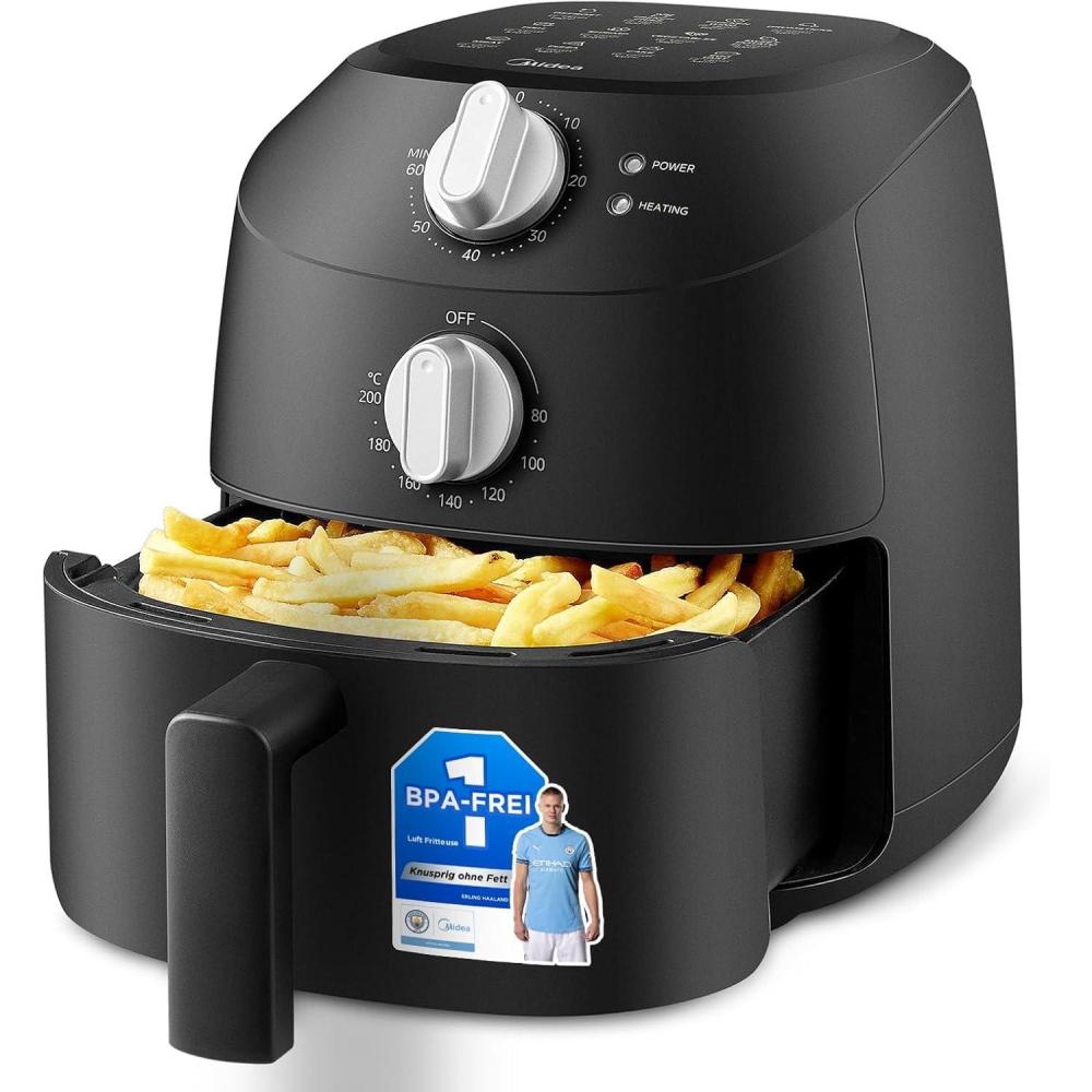 imageMidea Friteuse  Air Chaud 2L Compacte  12 Programmes Air Fryer 80200C Panier Antiadhsif Lavable 1150W Sans BPA  Idal Petites Cuisines NoirNoir Mat