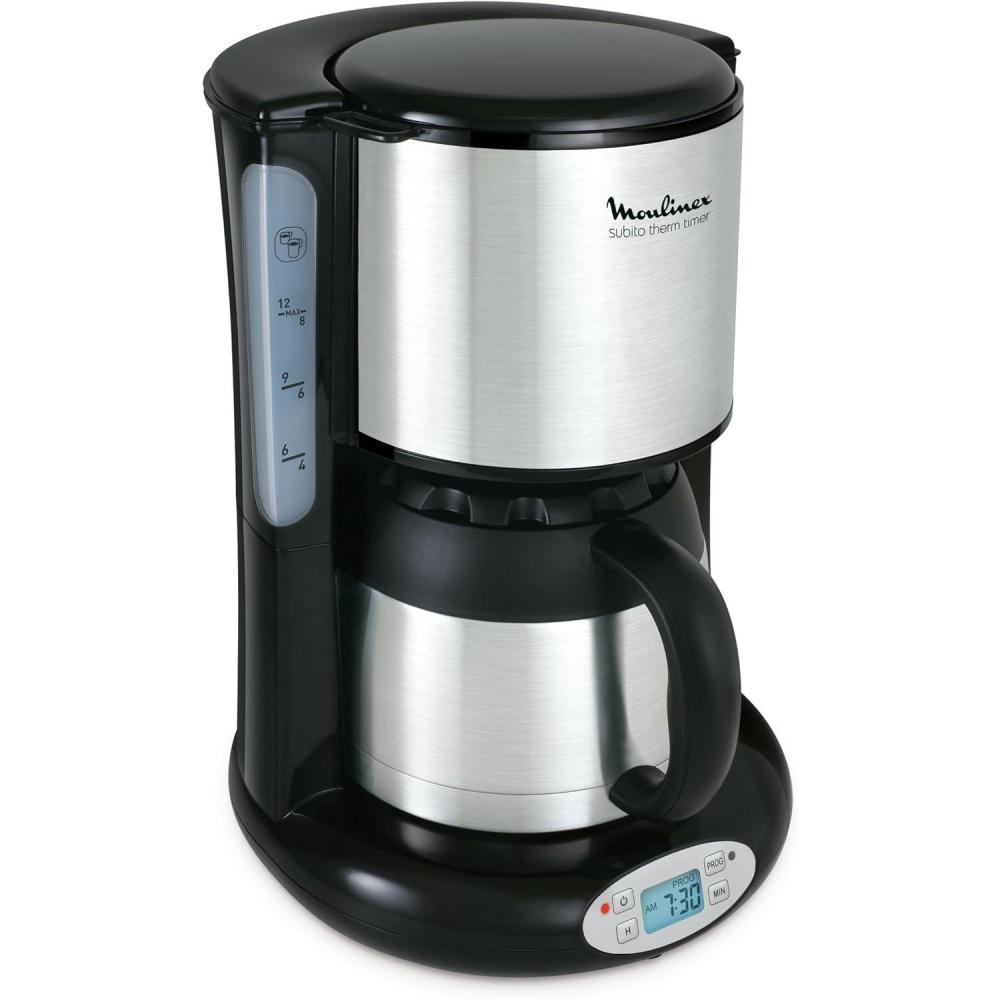 imageMoulinex FT362811 Cafetire Filtre Subito Programmable Isotherme 812 Tasses Verseuse Inox AntiGoutte Maintien au Chaud 4 Heures Caf NoirCafetire