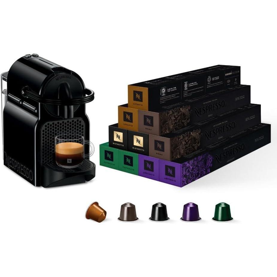 imageNespresso Machine caf Inissia noir Delonghi Original Bundle Top Slection Ispirazione 100 Capsules