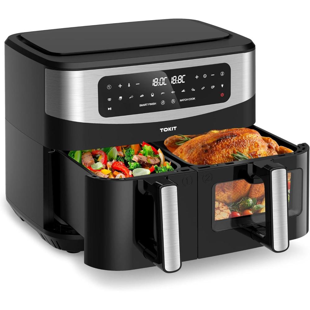 imageTOKIT Friteuse Air Double Panier 10 L 4 L X 6 L XXL Double Zone Air Fryer 12 En 1 Programmes De Cuisson Friteuse sans Huile avec 2 Tiroir Friteuses AirD1