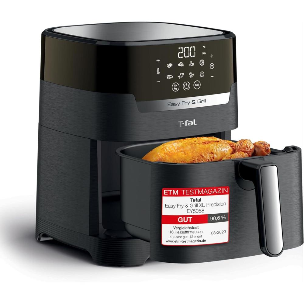 imageTefal EY401D Easy Fry Deluxe Friteuse  Air Chaud 1500 W Capacit 42 l XL avec 6 Programmes Automatiques cran Numrique Minuterie Frites pour 6 Portions en Acier InoxydableNoirNoir