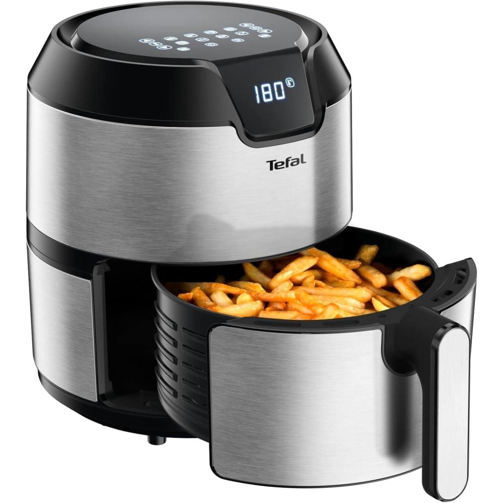 imageTefal EY401D Easy Fry Deluxe Friteuse Air Chaud 1500 W Capacit 42 l XL avec 6 Programmes Automatiques cran Numrique Minuterie Frites pour 6 Portions en Acier InoxydableNoirAcier InoxydableNoir
