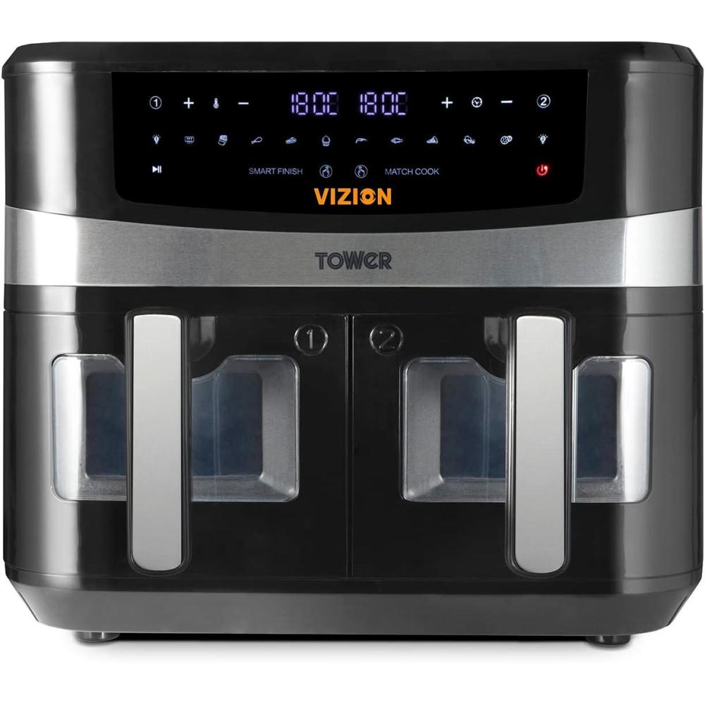 imageTower T17102 Vortx Vizion Air Fryer  Double Compartiment  Friteuse Avec cran Tactile Numrique 11 L Noir9L Vizion Dual Basket Air Fryer