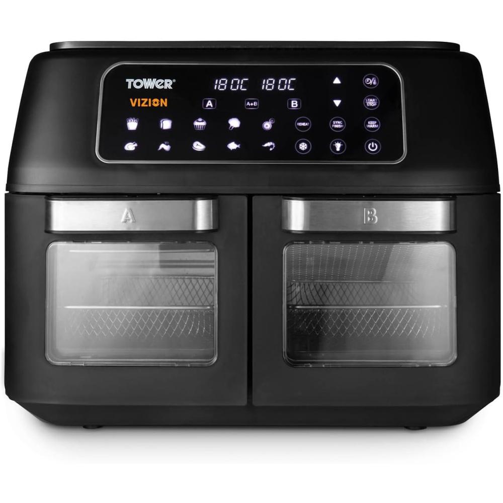 imageTower T17102 Vortx Vizion Air Fryer Double Compartiment Friteuse Avec cran Tactile Numrique 11 L NoirFriteuse air double four Vizion 11 L
