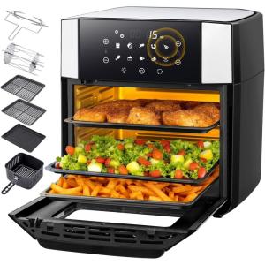 15L Friteuse à Air Chaud, 90% d&rsquo;huile en Moins AirFryer XXL, 10 en 1 Programmes Friteuse sans Huile, Mini Four Électrique avec 7 Accessoires, Chaleur Tournante, Écran Tactile, 1800W(Noir Argent)