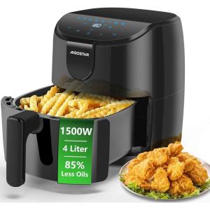 Aigostar Hayden X – Friteuse sans huile à air chaud 4L, 1500W Friteuse à air à chauffage rapide, 8 programmes automatiques, Écran tactile, rappel de préchauffage et d&rsquo;agitation, Noir