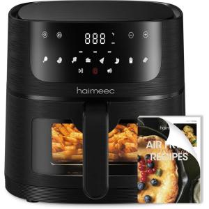 Air Fryer 4L, Friteuse Sans Huile 8-en-1 avec Fenêtre de Visualisation, 1350W avec Ecran Tactile Digital, Réglable 30°C-200°C, 90% de Matières Grasses en Moins, Nettoyage Facile, <60dB(6L)