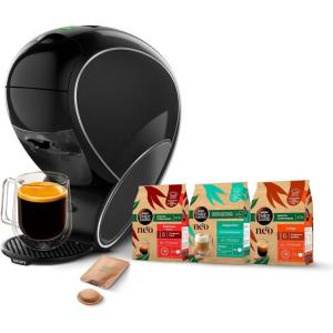 Dolce Gusto NEO Coffee Machine by Krups, Machine à café + 3 boites de dosettes compostables (Espresso, Lungo, Cappuccino), Cafetière multi-boissons connectée YY5242FD(Noir)