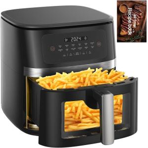 Friteuse sans Huile, Air Fryer Avec Fenêtre Visible, Friteuse à Air Chaud avec LED Écran Tactile, Airfryer avec 12 Programmes, Friteuse Electrique avec Rappel de Shake (8L)(8L)