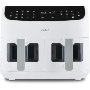 MEDION Air Fryer P20 XXL Double Compartiment (Fonction dual cook & sync finish, fenêtre visible, friteuse sans huile à air chaud, capacité 8,7 L XXL, 2600 W, 9 programmes automatiques, MD11760) blanc(Blanc Mat)
