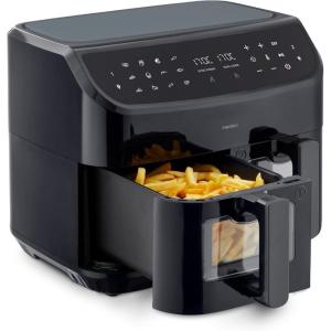 MEDION Air Fryer P20 XXL Double Compartiment (Fonction dual cook & sync finish, fenêtre visible, friteuse sans huile à air chaud, capacité 8,7 L XXL, 2600 W, 9 programmes automatiques, MD11760) blanc(Noir)