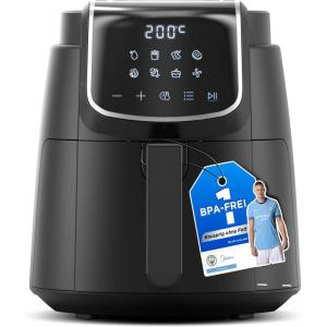 Midea Friteuse à Air Chaud 2L Compacte – 12 Programmes Air Fryer, 80-200°C, Panier Antiadhésif (Lavable), 1150W, Sans BPA – Idéal Petites Cuisines (Noir)(Noir)