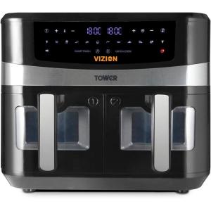 Tower T17102 Vortx Vizion Air Fryer à Double Compartiment – Friteuse Avec Écran Tactile Numérique, 11 L, Noir(9L Vizion Dual Basket Air Fryer)