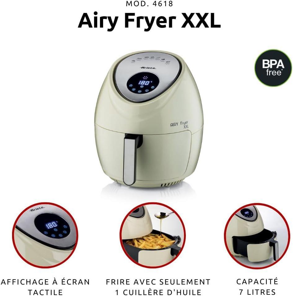 imageAriete Airy Fryer XXL 4618 Friteuse Air 7 Litre Minuterie 60 Minutes Ecran LCD et Tactile avec 7 Modes de Cuisson Temprature Maximale 200 C Capacit 25kg 1800W BeigeBeige