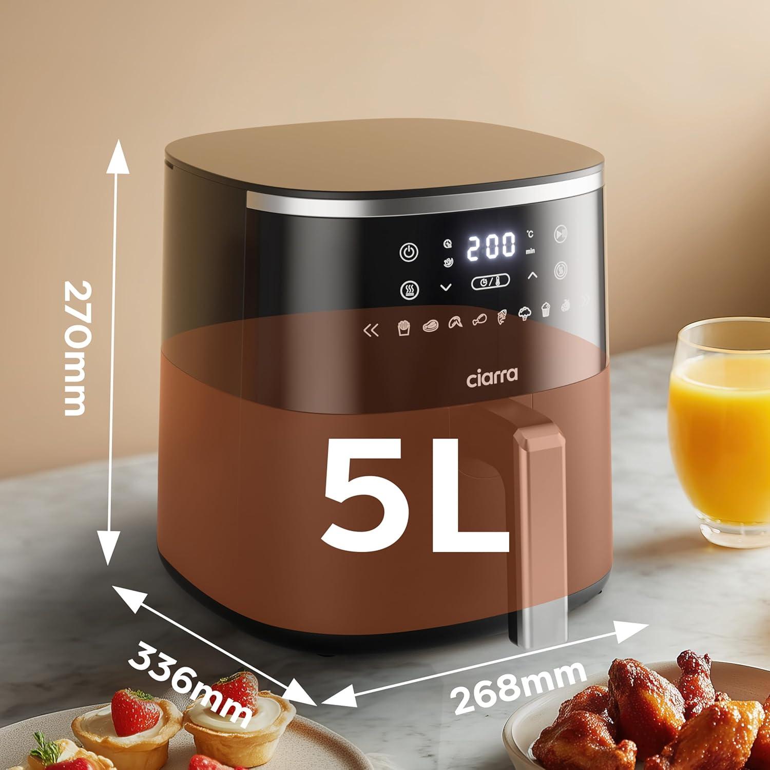 imageCiarra CBAWAF1A Air Fryer Friteuse Sans Huile 5L 80C 200C Temprature Rglable cran Tactile Technologie air Chaud Rapide 1500W Multifonction NoireCBAWAF1A