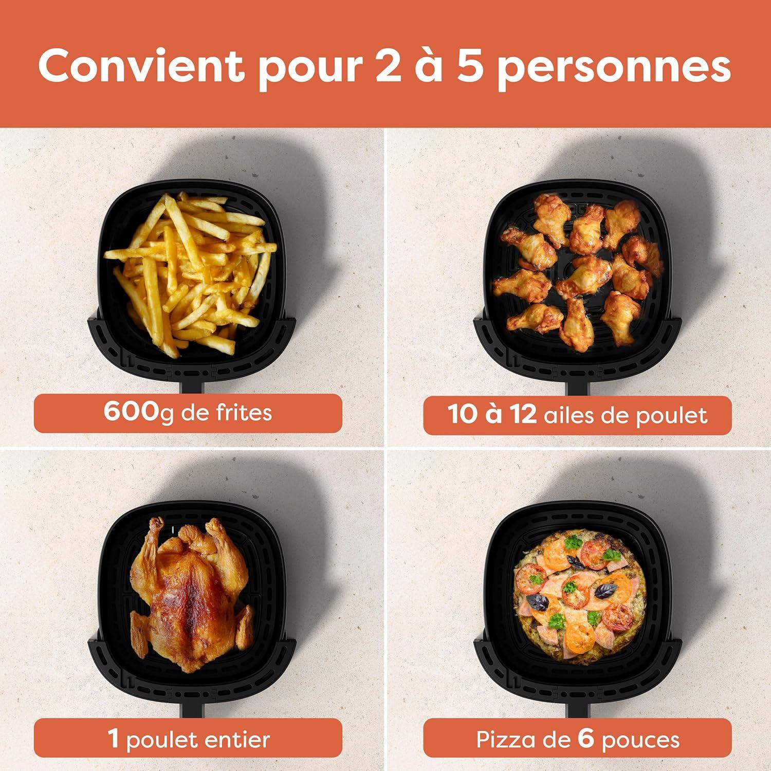 imageCiarra CBAWAF1A Air Fryer Friteuse Sans Huile 5L 80C 200C Temprature Rglable cran Tactile Technologie air Chaud Rapide 1500W Multifonction NoireCBAWAF1A