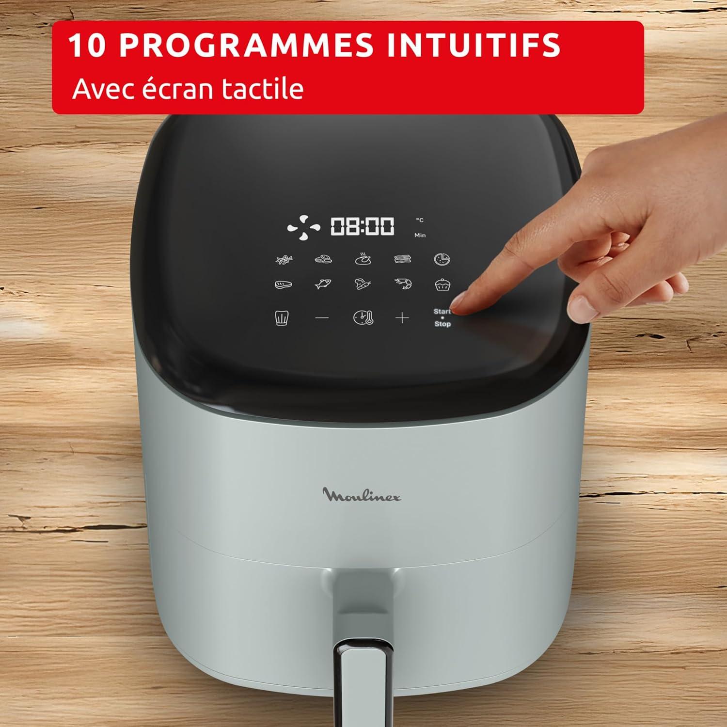 imageMoulinex Easy Fry Max Friteuse sans huile Capacit XL de 5 L Jusqu 6 personnes 10 programmes automatiques Ecran tactile digital Gain de temps et dnergie air fryer EZ245820Eucalyptus