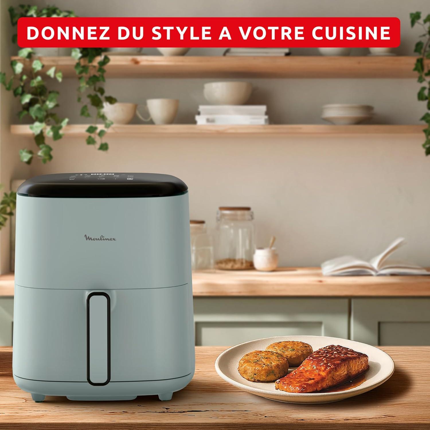 imageMoulinex Easy Fry Max Friteuse sans huile Capacit XL de 5 L Jusqu 6 personnes 10 programmes automatiques Ecran tactile digital Gain de temps et dnergie air fryer EZ245820Eucalyptus