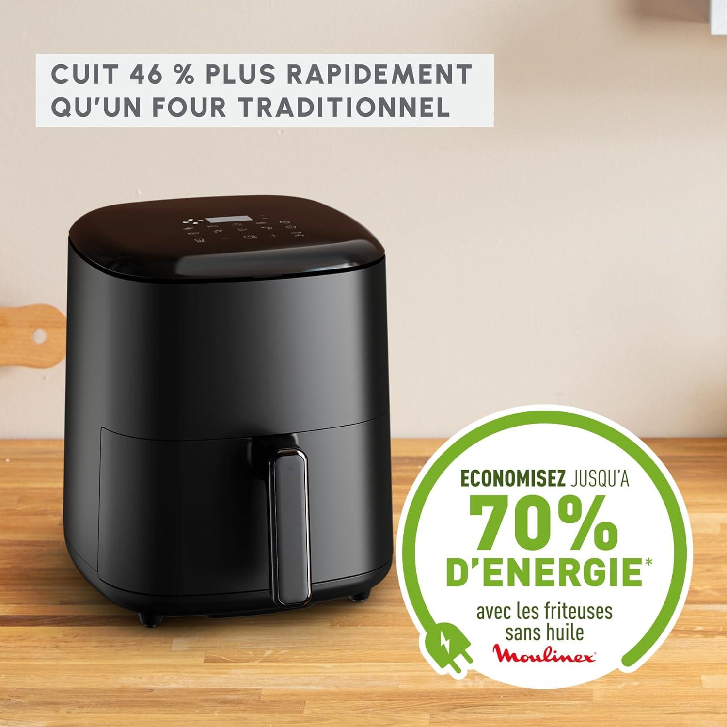 imageMoulinex Easy Fry Max Friteuse sans huile Capacit XL de 5 L Jusqu 6 personnes 10 programmes automatiques Ecran tactile digital Gain de temps et dnergie air fryer EZ245820Noir