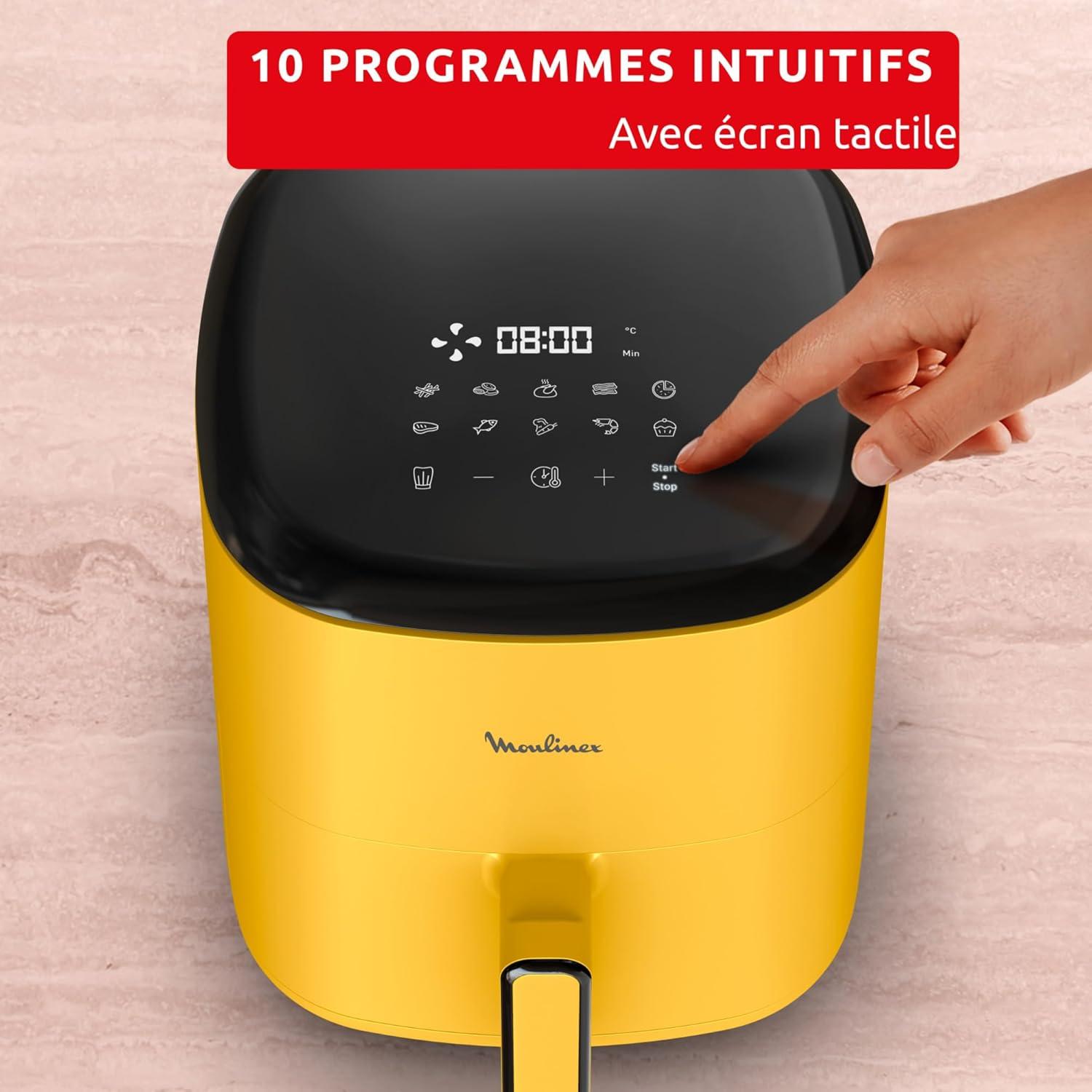 imageMoulinex Easy Fry Max Friteuse sans huile Capacit XL de 5 L Jusqu 6 personnes 10 programmes automatiques Ecran tactile digital Gain de temps et dnergie air fryer EZ245820Jaune