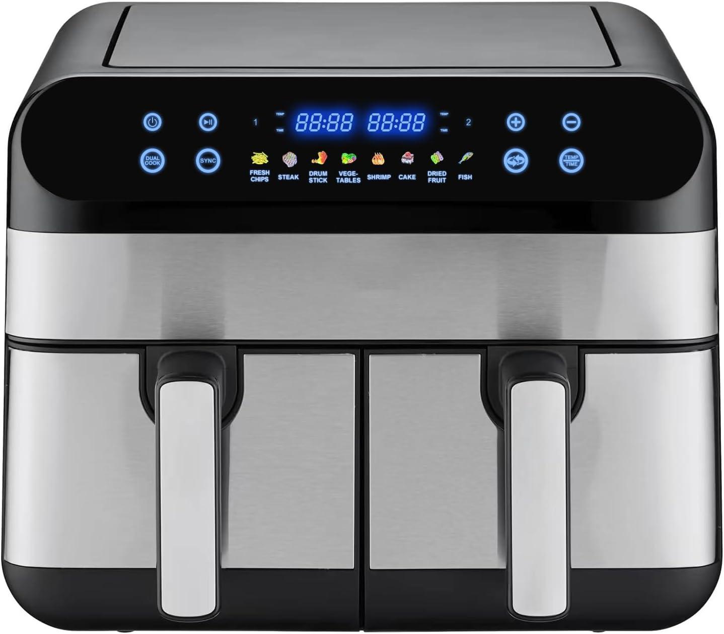 imagePanana Air Fryer avec Double Compartiment Friteuse Sans 2x45L 8 Programmes 2400W Friteuse Air Chaud Friteuse Electrique avec LED cran Tactile Airfryer avec 2 cuves spares